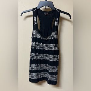 Guess Tank Top Black/Silver Foiled Lace Small
